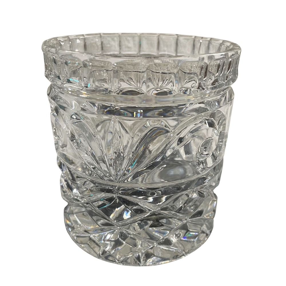 Vintage Heavy Crystal Cut Whiskey Glass Jelly Jar Vase Double Scotch Rocks